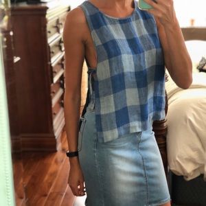 Aritzia side boob tie linen tank top XS blue EUC